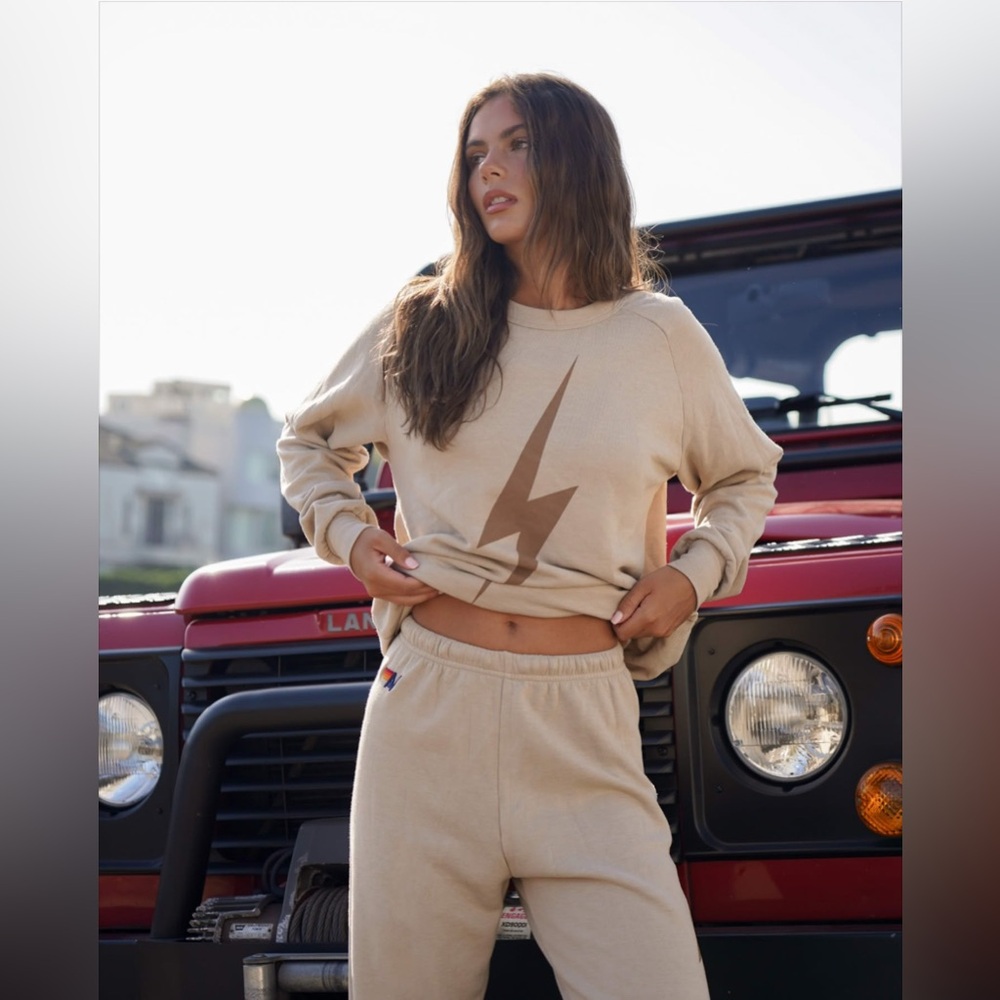 2 piece SET- Aviator Nation Lightning Bolt crew sweatshirt and sweatpants set XS